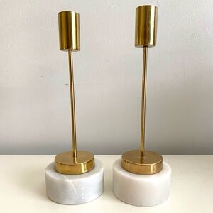 Zodax Celine Brass and Marble Taper Candle Holders Set of 2